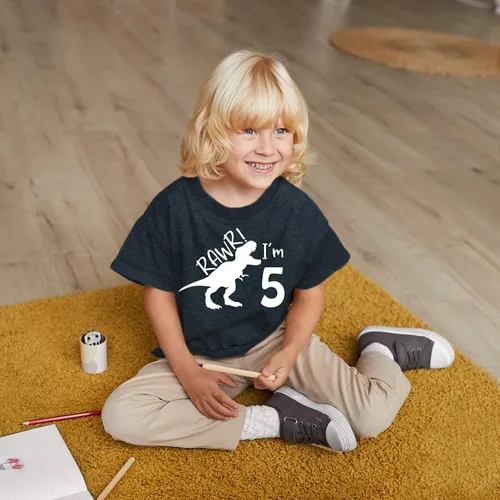 Miniatura 2 de rawr im 5 Dinosaur 5th Birthday Shirt Boy Roar Five Year Old Dino Camiseta rex