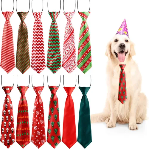 Syhood 12 lazos grandes de Navidad para perros, corbatas grandes de Navidad para mascotas, árbol de Navidad, muñeco de nieve, copo de nieve,