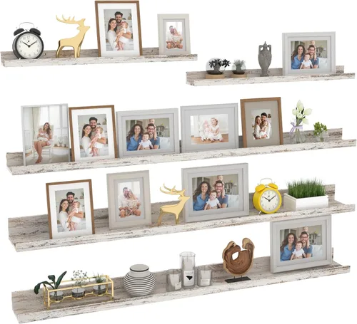 Miniatura 10 de Giftgarden Juego de 5 estantes flotantes de 24 pulgadas montados en la pared, estantes de pared de madera negra para baño, dormitorio, cocina, sala