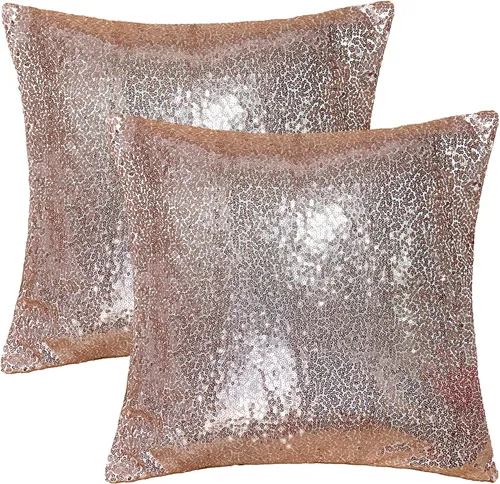 Miniatura 3 de iMaylex Juego de 2 fundas de almohada decorativas cuadradas brillantes con lentejuelas para Pascua, fiesta lumbar, otoño, boda, Navidad, Año Nuevo