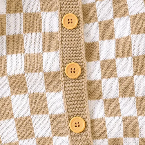 Miniatura 7 de Mameluco de punto unisex para bebé, niña, niño, overol de punto a cuadros, de una pieza, suéter con botones