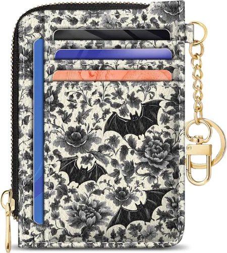 Miniatura 36 de GIANCOMICS Cartera delgada con tarjetero para mujer, funda pequeña con bloqueo Rfid, llavero de bolsillo delgado con cremallera curvada, tarjetero