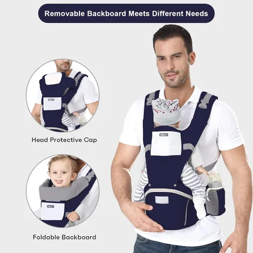 Miniatura 3 de Portabebés para recién nacidos a niños pequeños, con asiento de cadera, portabebés tipo canguro para hombres, mujeres, papá, mamá (azul oscuro)