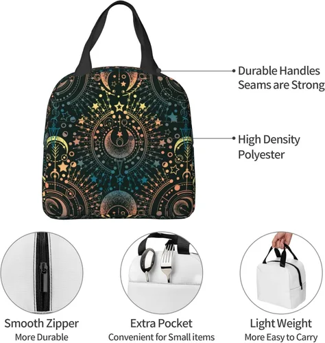 Miniatura 6 de Bolsa de almuerzo con diseño de astrología mágica y luna, con aislamiento, reutilizable, impermeable, portátil, para mujeres, hombres, niñas y niños