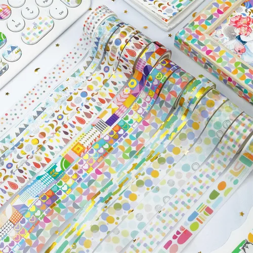 Miniatura 2 de Bonito juego de 12 rollos de cinta washi de papel de aluminio dorado para dibujo de dibujos animados, cintas decorativas para artes, manualidades