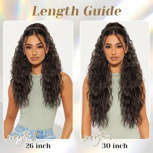 Miniatura 4 de KooKaStyle Extensión de cola de caballo con cordón de 26 pulgadas (66 cm) para mujeres, extensiones de cabello sintético rizado largo para uso