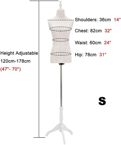 Miniatura 2 de White Dress Form Female Mannequin Torso, Manikin with Wooden Tripod Stand Adjustable Height 47 Inch - 70 Inch for Sewing Clothing Dress Display