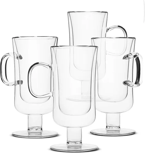 Miniatura 6 de BTAT - Tazas de café irlandés de doble pared, 10 onzas, juego de 4, tazas de café de vidrio con asa, taza de café irlandesa transparente aislada
