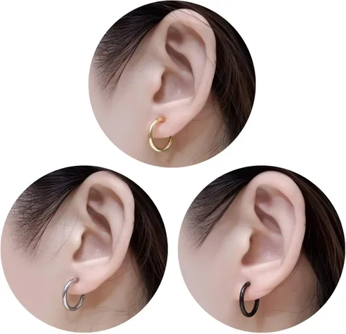 Miniatura 4 de Aretes de aro de acero inoxidable quirúrgico Juego de aretes de aro pequeños para hombres y mujeres hipoalergénicos tragus cartílago para dormir