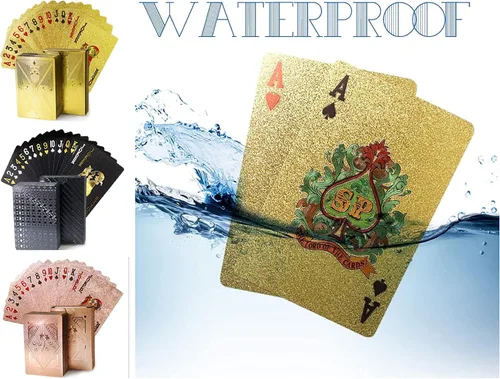 Miniatura 2 de 3 barajas de cartas impermeables de plástico para jugar cartas de póquer, color negro y oro rosa, cartas temáticas estándar de póquer impermeables