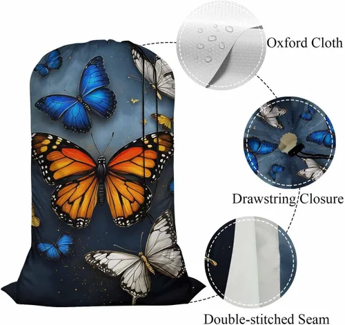 Miniatura 4 de Swono Bolsa de lavandería extragrande con cierre de cordón de 28 x 40 pulgadas, mariposa 3D voladora con brillo para residentes universitarios