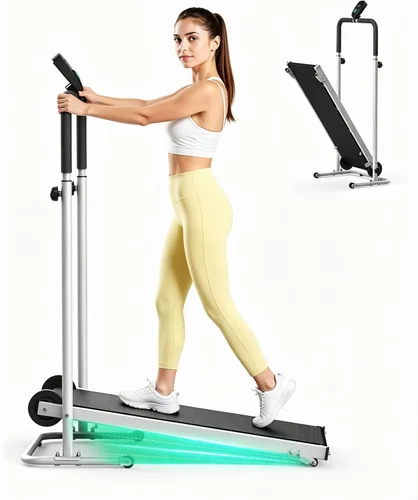 AKLUER Cinta de correr no eléctrica con doble volante – Inclinación fija, empuñaduras de espuma suave, cinturón antideslizante, monitor LCD,