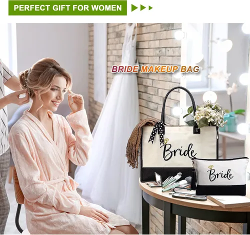 Miniatura 8 de BeeGreen Bolsa de lona para novia, regalos de dama de honor, despedida de soltera, regalo de compromiso con asa de cuero, regalo de despedida