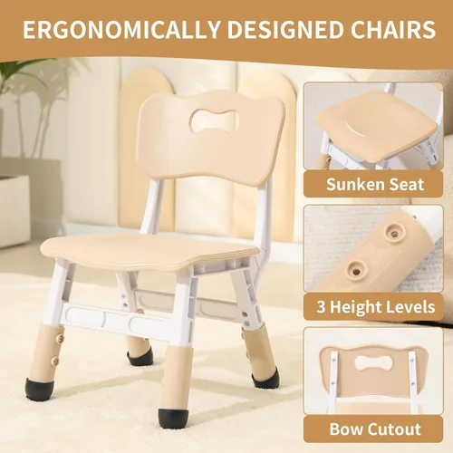 Miniatura 6 de Hulaibit Mesa y 2 sillas para niños pequeños, juego de mesa y sillas para niños de altura ajustable, 31.5 pulgadas de largo x 23.6 pulgadas de Grano
