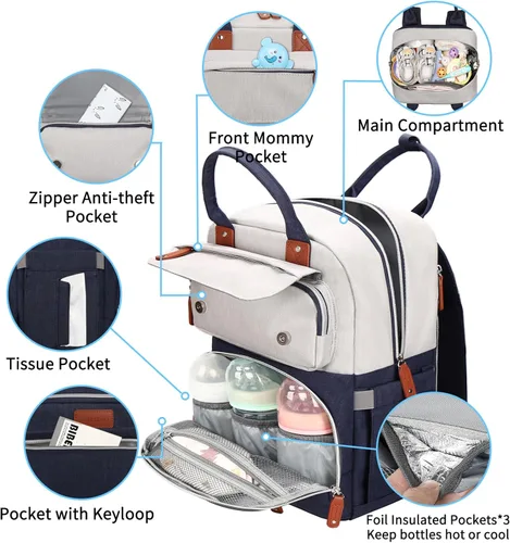 Miniatura 3 de Legestori Mochila para Pañales, Bolsa de Pañales para Bebé Niño, Bolsa de Pañales Unisex Grande para Mamá, Mochila Impermeable para Pañales de Viaje