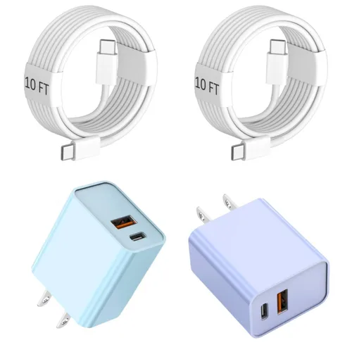 Miniatura 9 de Cargador rápido de 10 pies para iPhone 17/16e, paquete de 2 adaptadores de corriente USB C+A de 20 W de doble puerto, cable de carga rápida USB C a