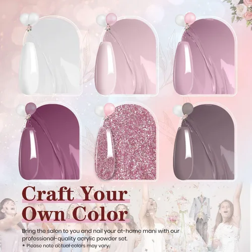 Miniatura 3 de Beetles - Juego de esmaltes de uñas de gel para boda, 6 colores, color nude, rosa, malva, blanco, con brillantina, para remojar con luz UV LED, arte