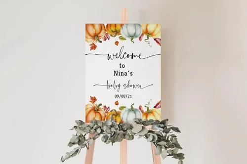 Miniatura 17 de Cartel de bienvenida de baby shower, cartel de bienvenida editable con texto en inglés "It's a Girl Woodland", letrero de bienvenida de baby shower