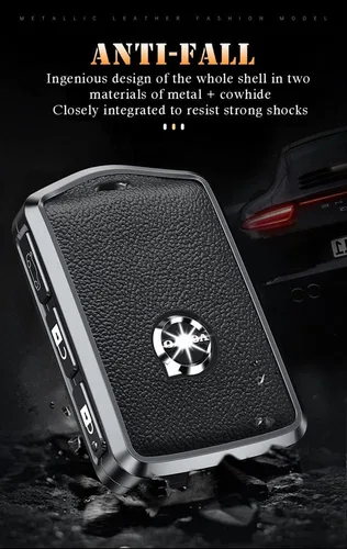 Miniatura 5 de Funda de llave de coche de textura de cuero de aleación con llavero se ajusta a Volvo XC90, XC60, XC40, S60, S90, V60, Polestar 1, T5 - Soporte