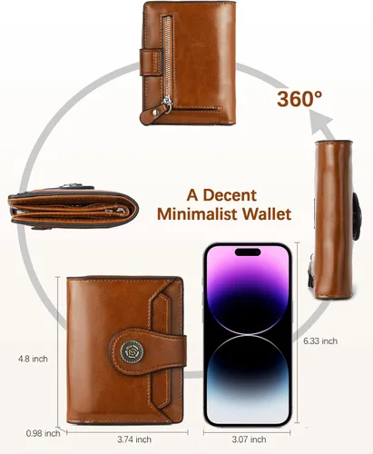 Miniatura 12 de BOSTANTEN - Billeteras de piel para mujer, con bloqueo RFID, con cremallera y bolsillo, billetera pequeña de dos cuerpos, con tarjetero