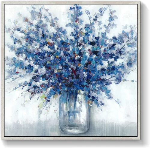 Miniatura 10 de TAR TAR STUDIO Lienzo abstracto de flores azules para pared, 12 x 12 pulgadas, impresión sin marco, decoración botánica para dormitorio, sala