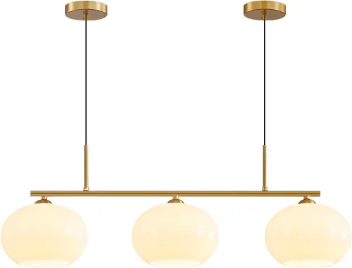 Miniatura 16 de KCO Lámpara de araña vintage de cristal verde con 3 luces de globo Sputnik, moderna lámpara de oro cepillado de mediados de siglo con montaje