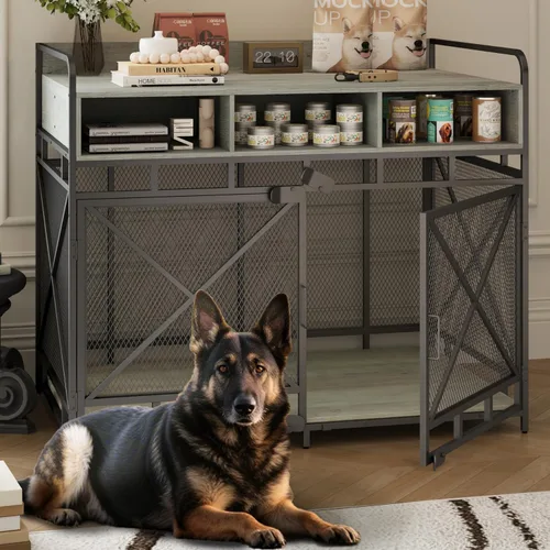 Miniatura 10 de Fulhope Muebles de Jaula para Perros, Mesa Auxiliar de Jaula para Perros de Madera Resistente de 48", Muebles de Perrera XL para Razas Grandes