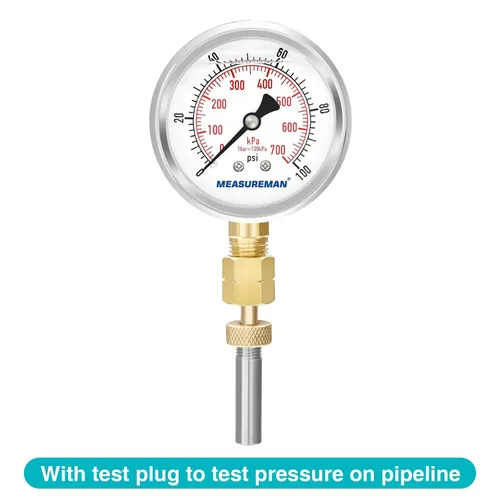 Miniatura 2 de MEASUREMAN Medidor de presión relleno de líquido de 0-100 psi/kpa con adaptador de manómetro de latón 1/4NPT hembra, 2-1/2 OAL x 1-2/5 "x 1/8" sonda