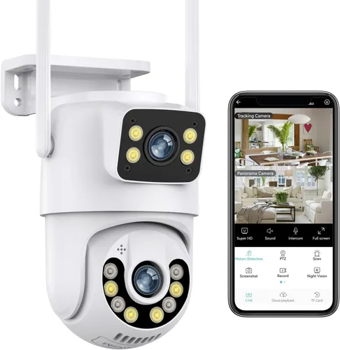 Miniatura 8 de Cámara de seguridad para exteriores de doble lente 2K, panorámica/inclinación de 360°, cámaras de enlace inalámbrico WiFi 2.4G para seguridad