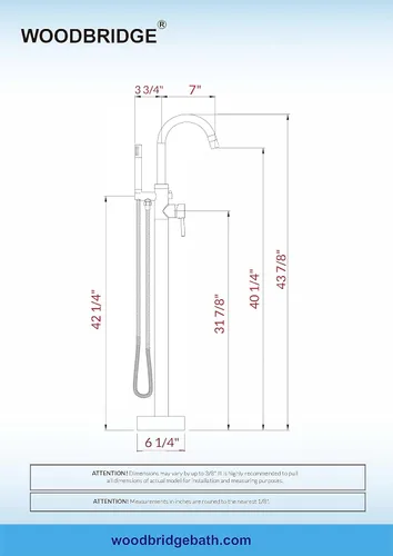 Miniatura 5 de WOODBRIDGE F0007 BG Grifo de bañera independiente relleno de bañera para montaje en el suelo de latón grifos de baño con ducha de mano, F-0007 Oro