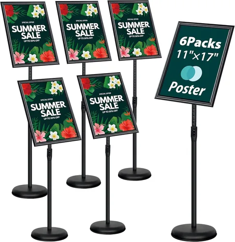 Miniatura 12 de Soporte de letrero de pie de pedestal de 11 x 17 pulgadas, soporte ajustable de aluminio para cartel con marco abierto para aviso/póster/anuncio