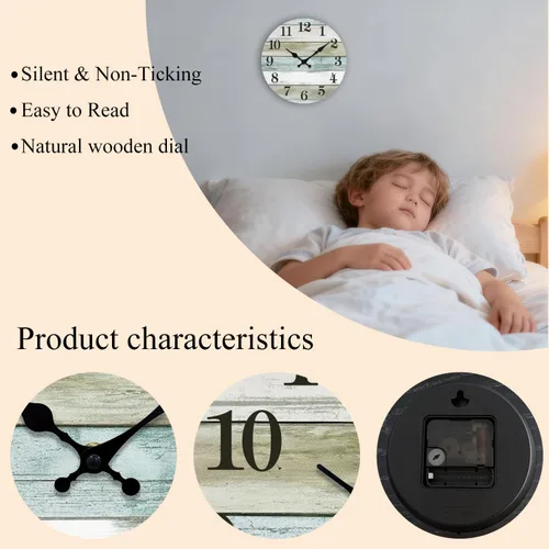 Miniatura 2 de Reloj de pared silencioso sin tictac, relojes de madera, funciona con pilas, 8 pulgadas, pequeño, estilo campestre retro rústico y de playa