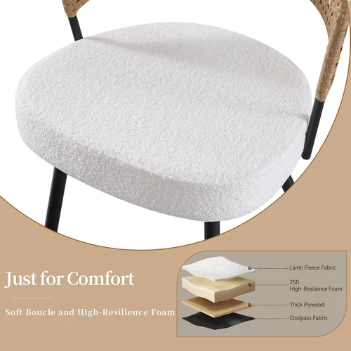 Miniatura 4 de Juego de 4 sillas de comedor de ratán con patas de metal, sillas de comedor modernas tapizadas para cocina, restaurante, comedor, color marrón