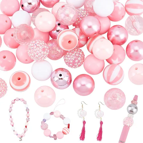 Miniatura 10 de PH PandaHall 50 cuentas acrílicas de 0.78 pulgadas (0.787 in) con cuentas de chicle, cuentas focales grandes y sueltas para bolígrafos, bodas