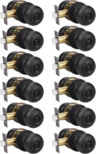 Miniatura 28 de KNOBWELL Pomos de puerta de privacidad, pomo de puerta de cama y baño con cerradura, pomos de puerta de bronce aceitado interior, pomo de puerta