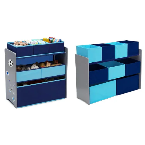 Delta Children Design and Store - Organizador de juguetes de 6 contenedores, gris/azul y organizador de juguetes de lujo con contenedores de