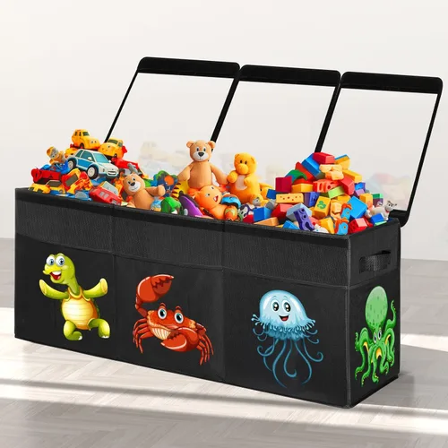 Miniatura 10 de Caja de juguetes extragrande, organizador de almacenamiento de juguetes plegable y resistente con tapas, caja de almacenamiento de dinosaurios