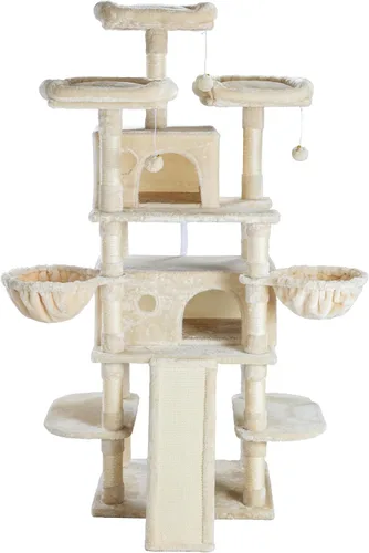 Miniatura 9 de SHA CERLIN Árbol para gatos de 68 pulgadas, de varios niveles, torre grande para gatitos grandes/torre para gatos con condominio/acogedoras perchas