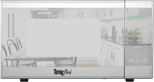 Horno microondas TOTAL Chef de 1.3 pies cúbicos – Electrodoméstico compacto de encimera, pequeño horno microondas de acero inoxidable con pantalla