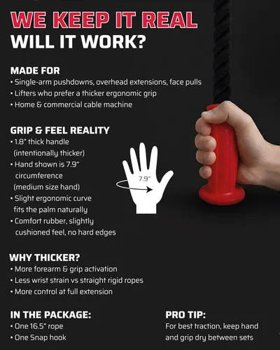 Miniatura 7 de THEFITGUY Accesorio de cable de cuerda de tríceps de agarre ergonómico, 16.5 pulgadas de longitud, comodidad antideslizante, reduce la presión