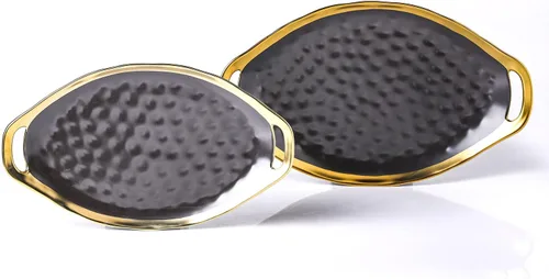 Stone Lain Florian - Platos ovalados grandes y medianos de porcelana con asa, juego de servicio, color negro con borde dorado