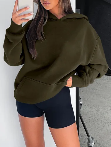 Miniatura 50 de onlypuff Sudadera casual con capucha para mujer, de manga larga, con bolsillo de canguro, hombro caído