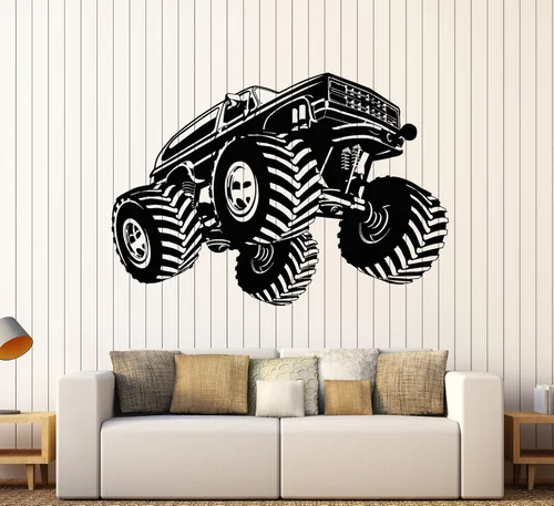 Vinilo adhesivo de pared Monster Truck Car Garage Teen Room Pegatinas Decoración grande (ig3866) Negro