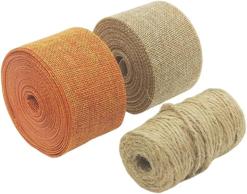 Miniatura 7 de Juego de 2 rollos de cintas de arpillera, 21.87 yardas y 2 pulgadas de ancho para coronas de manualidades, envoltura, arcos, árbol de Navidad