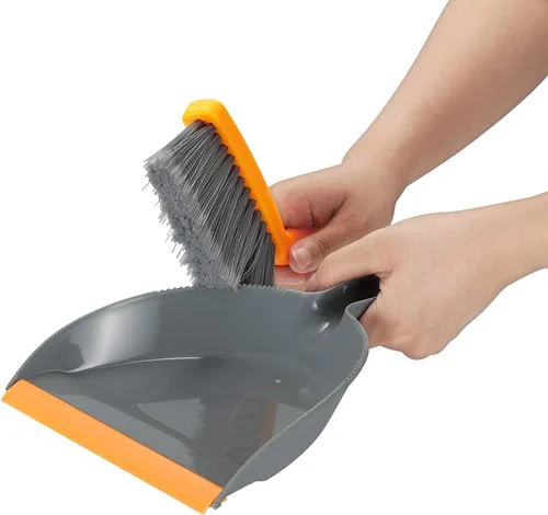Miniatura 2 de Juego de mini escoba y recogedor – Juego de escoba pequeña y recogedor para el hogar, escoba de campamento, escobas batidoras (tamaño S gris naranja)