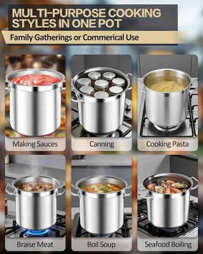 Miniatura 7 de STOCKPOT Olla de sopa de 20 cuartos de galón con tapa, olla de acero inoxidable, olla de cocina resistente para sopa, pasta, guiso, apta