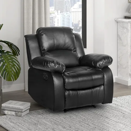 Miniatura 11 de Lexicon Baluze - Sofá reclinable doble de piel sintética suave, lengüeta de extracción manual, soporte de pared, espuma de alta densidad, marco