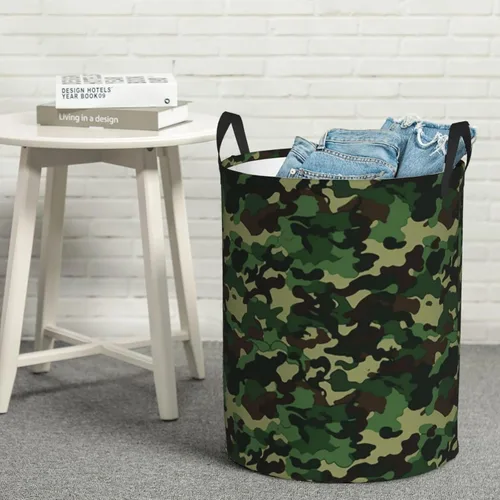 Miniatura 8 de Aniaml Camouflage Green print Circular Hamper Waterproof Storage Bin Organizer Basket Laundry Hamper With Handles For Clothes Toys Small