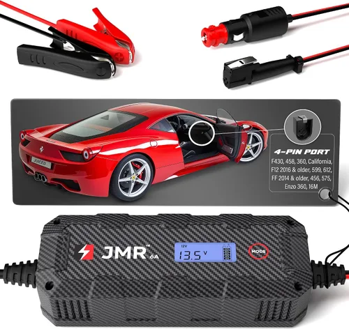 JMR Cargador de Batería para Ferrari 458 California F12 FF 599 612 F430 Cargador de Goteo Acondicionador Mantenedor (Puerto de 4 Pines, Sin Modo de