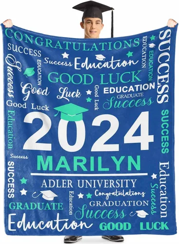 Miniatura 7 de Manta personalizada de graduación 2025 para regalo de graduación de graduado, nombre personalizado de graduado y manta escolar, manta suave y ligera
